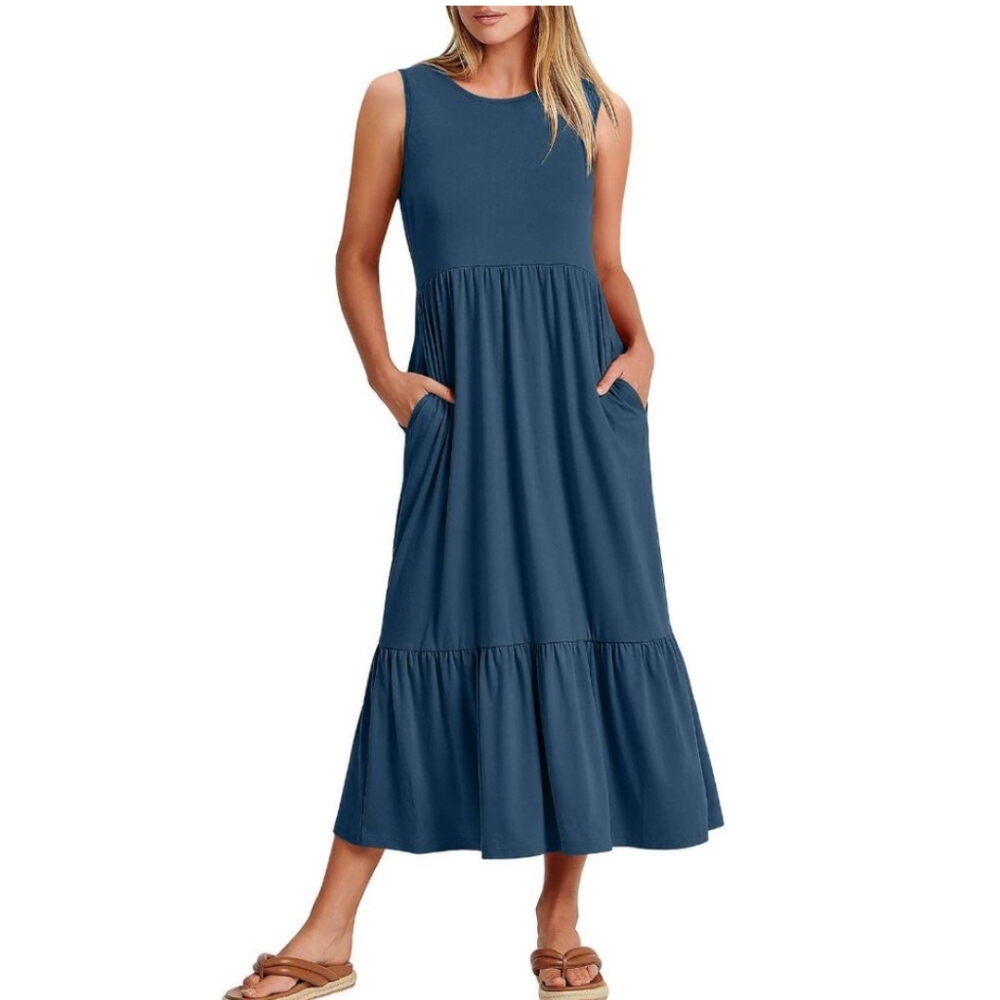Ladies Simple Sleeveless Dress With Pockets